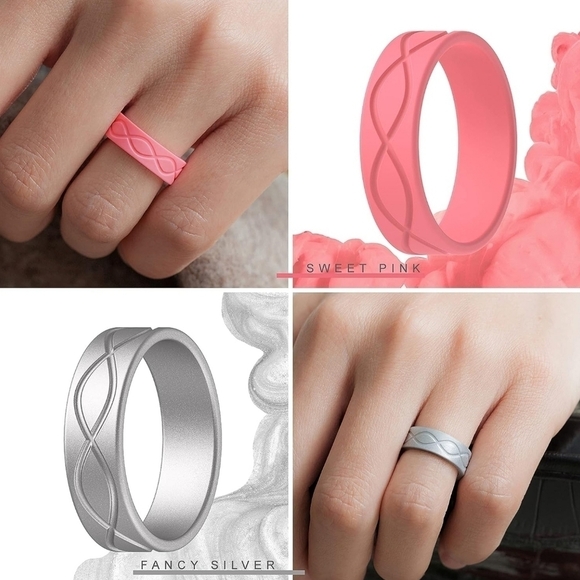 Unisex Silicone Infinity Design Wedding Bands Set of 7 - Picture 5 of 6